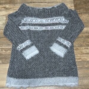 Sleeping On Snow Anthropologie Gray White Wool Blend Sweater Women Medium Shirt